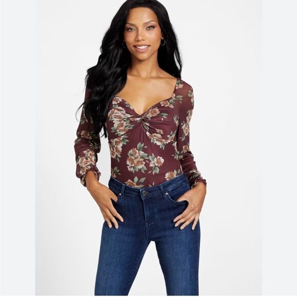 Guess Nicole Floral Mesh Bodysuit - Picture 1 of 12